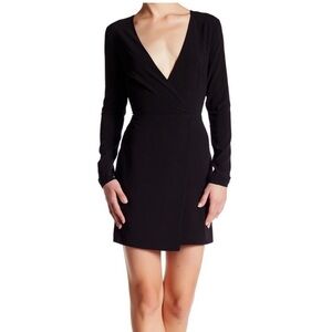 Halston Heritage crepe faux wrap dress long sleeve mini v neck black size 0 NWT